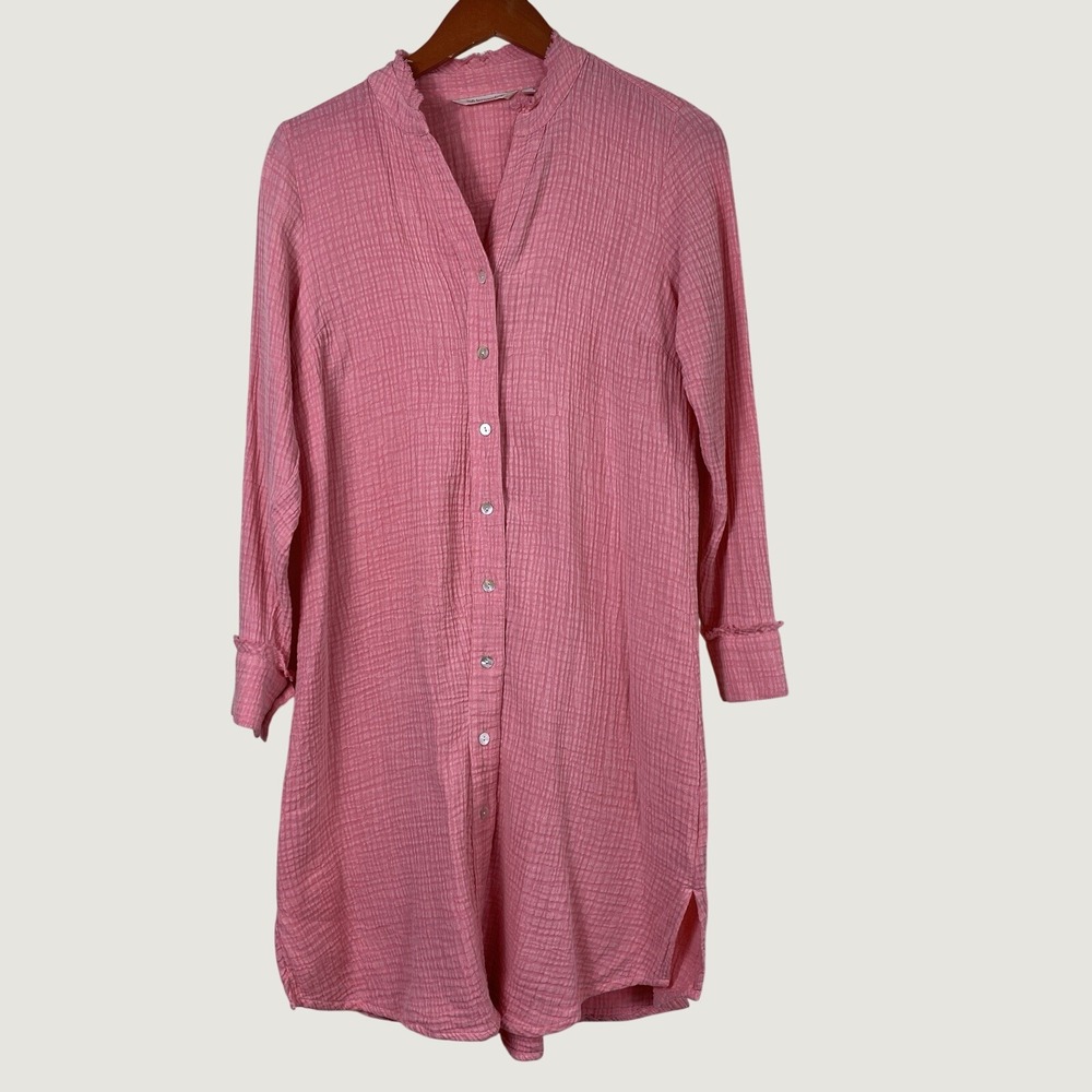 Soft Surroundings Womens Cotton Gauze Crinkle Tunic Shirt Size S Coastal Boho